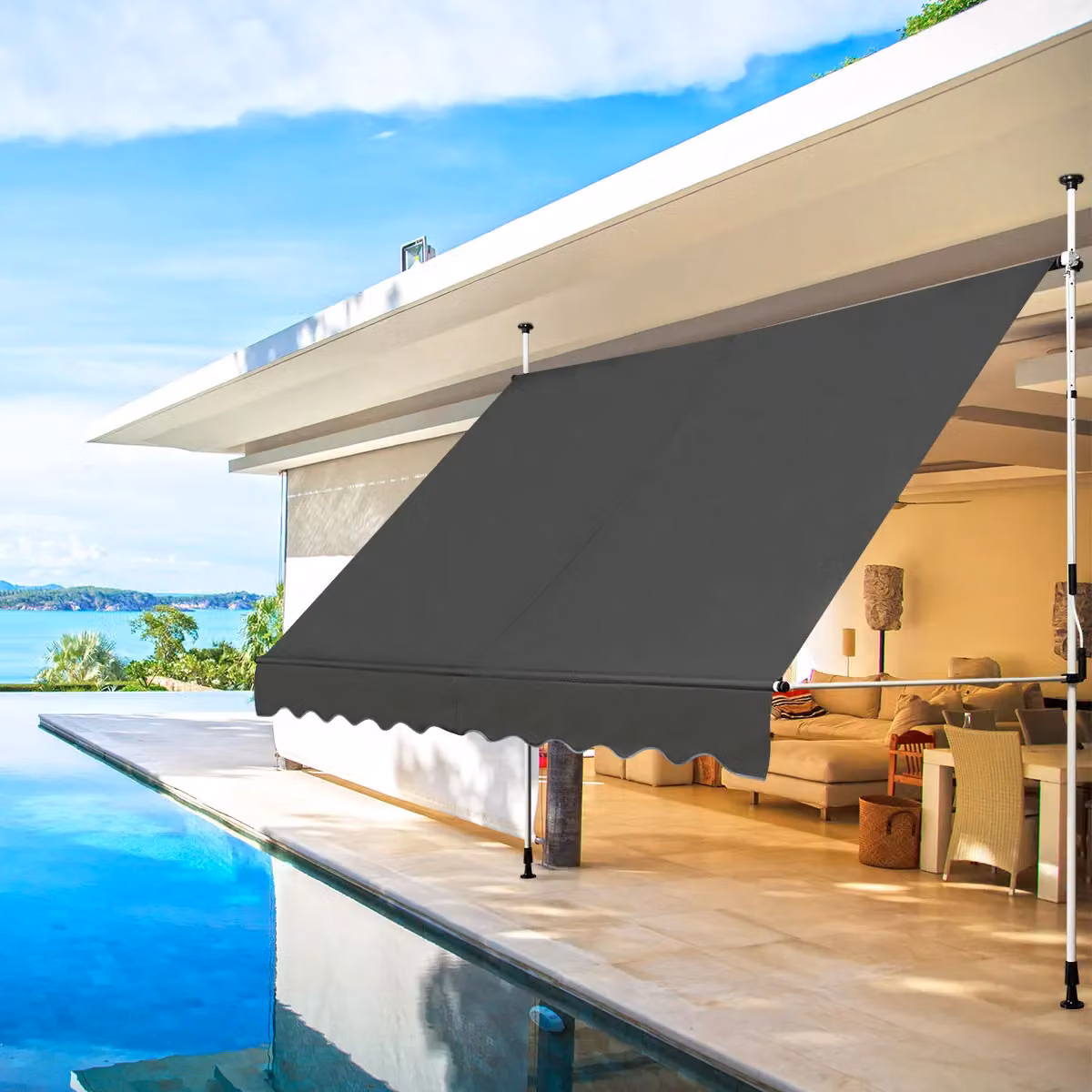 Costway Retractable Canopy Awning Sun Shade in Grey – 2