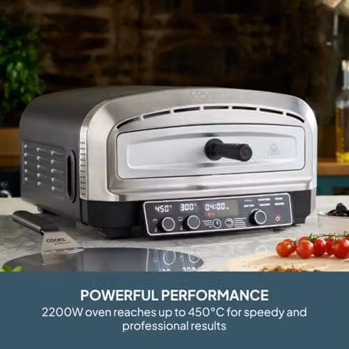 Cooks Professional Pizza Pro Maker 450 Silver Electric Portable Pizza Oven with 2200W Power and Dual Heating Controls – 2