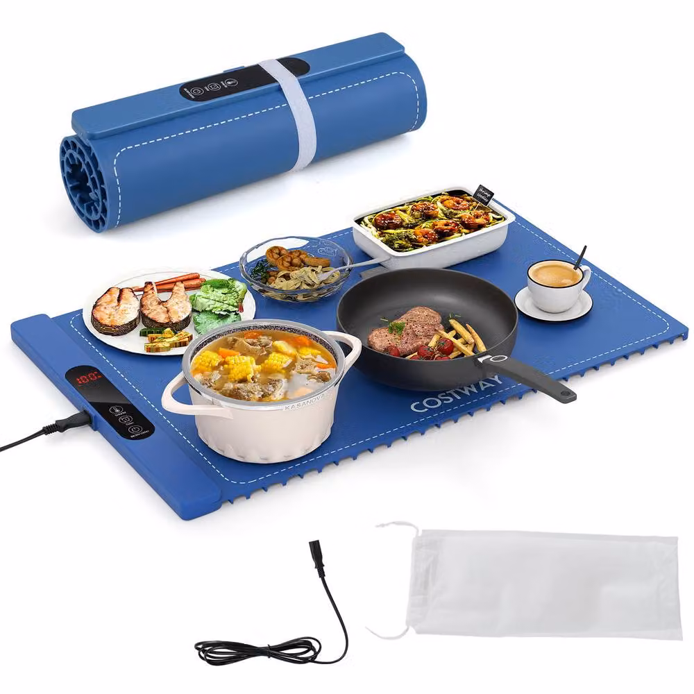 Costway 260W Electric Food Warming Mat, Rollable and Portable Silicone Warming Tray in Blue – 3