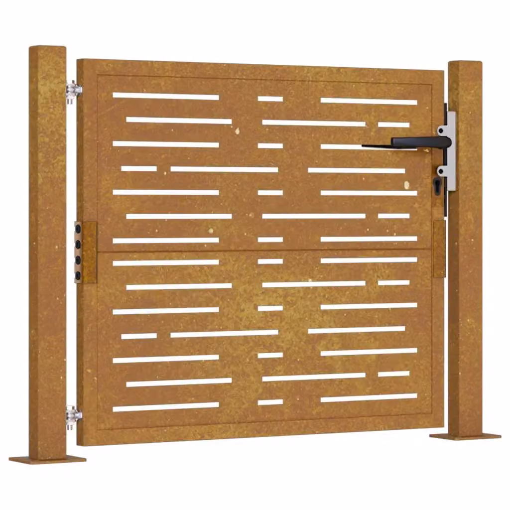 Berkfield Home Garden Gate in Brown Corten Steel with Square Design, W: 80 cm, H: 105 cm – 2