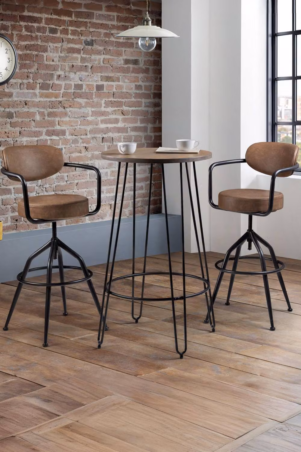 Julian Bowen Barbican Swivel Bar Stool in Black and Brown with Synthetic Leather and Armrests, H 100 x W 55 x D 51 cm – 3
