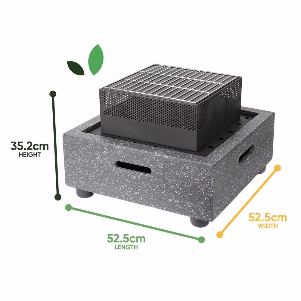 Gardenwize MGO Square Outdoor Fire Pit BBQ and Charcoal Grill Tabletop in Grey, W: 52.5 cm, D: 52.5 cm, H: 35.2 cm – 2