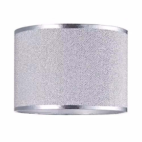 Happy Homewares Modern Mini Diamond Silver Glitter Fabric Cylinder Lamp Shade, Diameter: 25 cm – 1