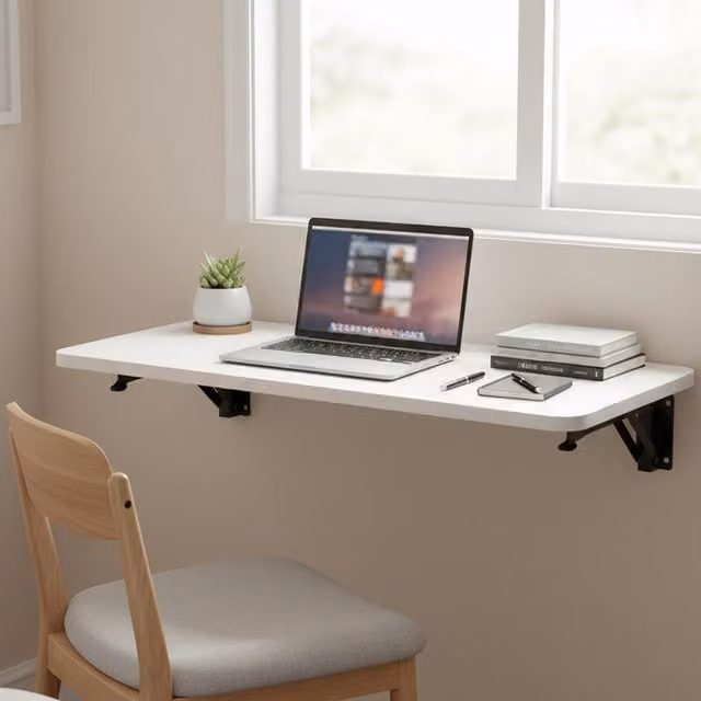 Livingandhome White Wall Mounted Floating Folding Writing Desk