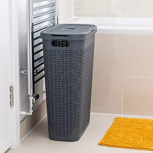 Addis Faux Rattan Slim Laundry Hamper, Anthracite Grey, W/D/H: 26.5 x 40 x 46.5 cm – 2