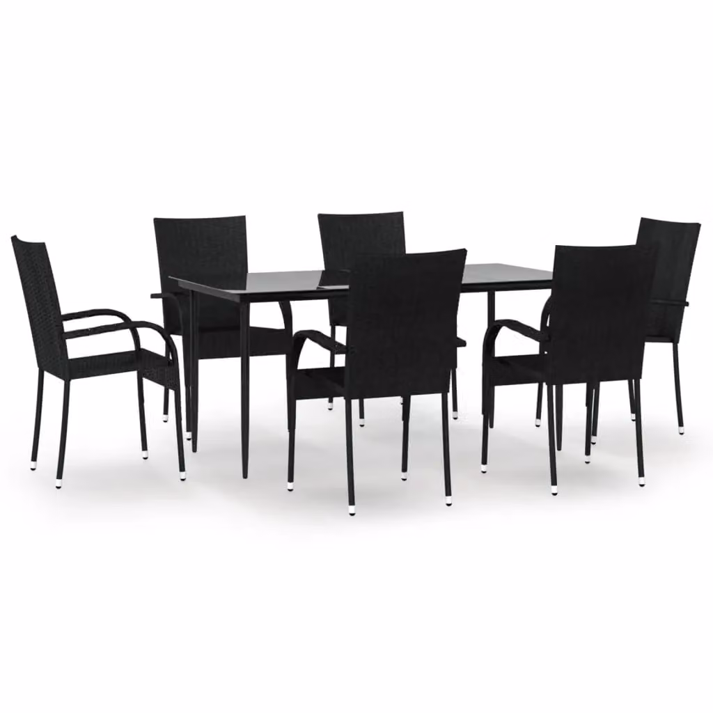 Berkfield Home 7 Piece Black Poly Rattan Garden Dining Set – 2