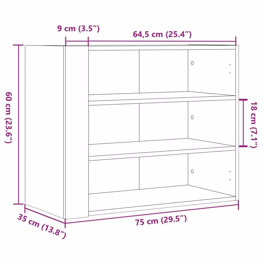 Berkfield Home Black Wall Mounted Cabinet with Internal Shelves, W/D/H: 75 x 35 x 60 cm – 6