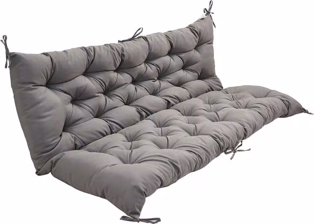 Livingandhome Outdoor Swing Bench Cushion with Backrest and Tie Straps in Grey Polyester