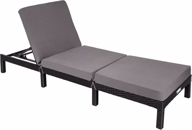 tectake Sofia Rattan Sun Lounger in Black and Grey with Weatherproof Cushions and Adjustable Headrest