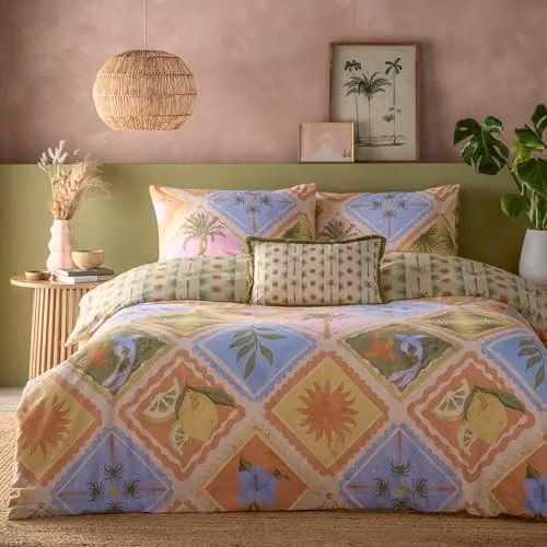Riva Home Reversible Tropical Graphic Duvet Cover Set, Multicolour Polycotton, W/D/H: 140 x 200 cm