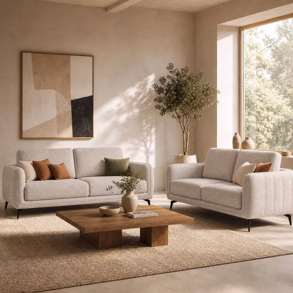 Bravich LTD Brixton Scandinavian Fabric Sofa in Cream, 2 Pack – 3