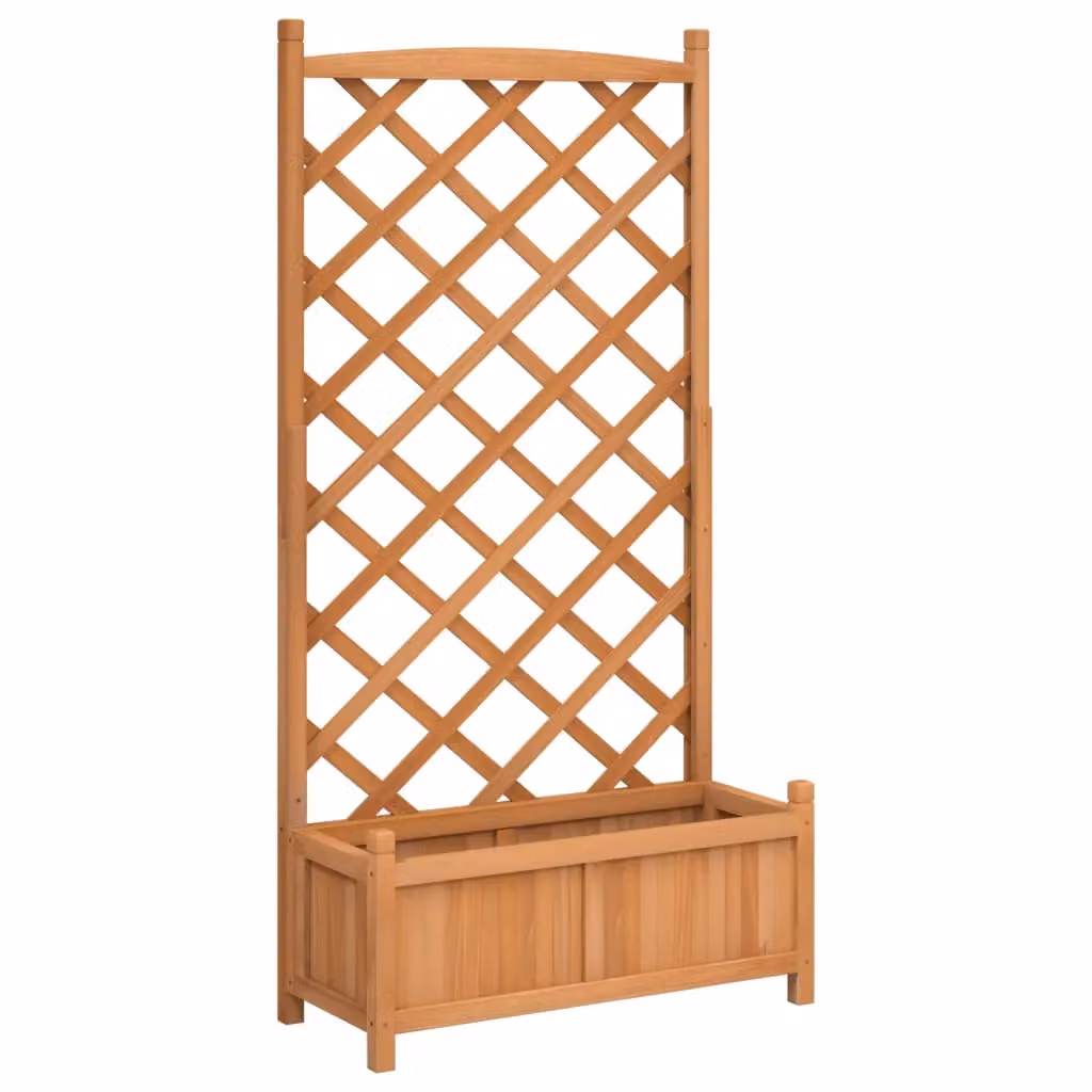 Berkfield Home Brown Solid Wood Fir Planter with Trellis – 2