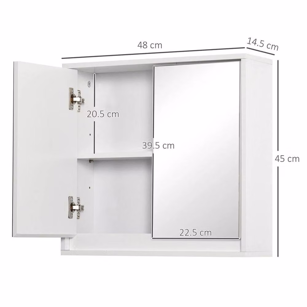 FORGEVIO Wall Mounted Bathroom Mirror Cabinet with Glass Doors and Internal Shelves in White – 1