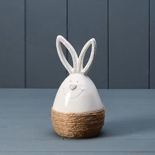 Gift Company White Ceramic Rabbit Easter Egg Tabletop Decoration, Height: 17.5 cm