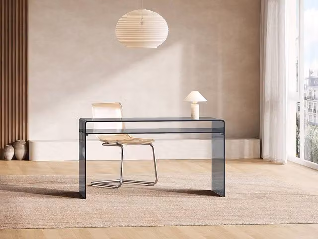 Vente-unique STILEOS Writing Desk with Tempered Glass and Single Niche in Anthracite Grey