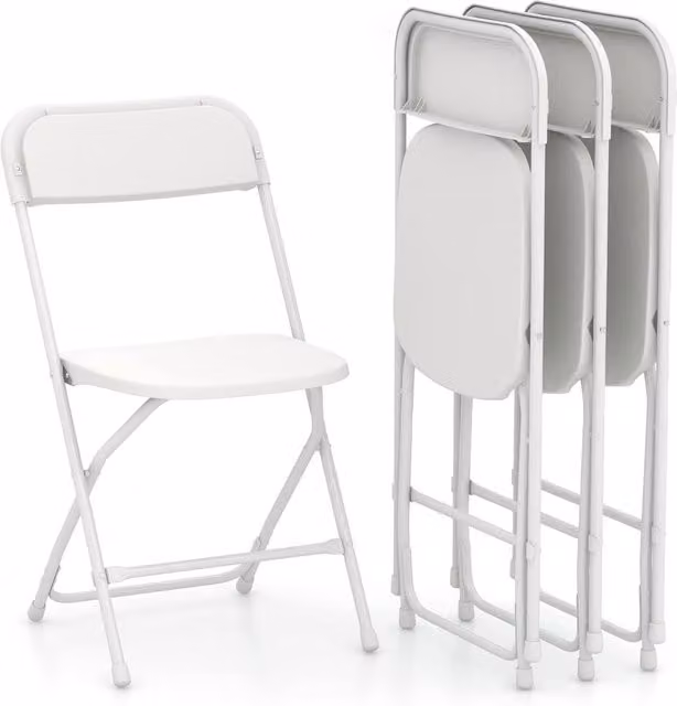 Costway Set of 4 White Metal and Plastic Folding Chairs for Patio, Kitchen or Dining Room