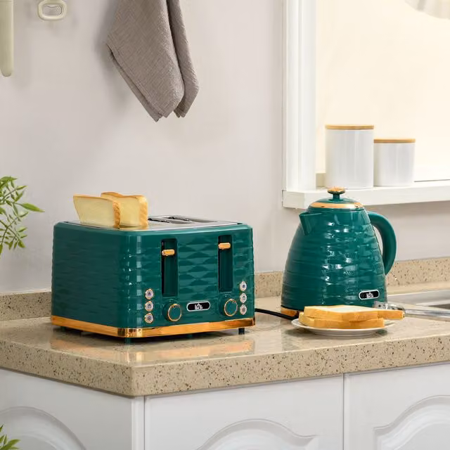 HOMCOM Kettle and Toaster Set in Green, 1.7 l