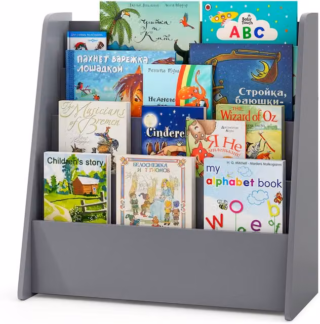 Costway 4 Tier Kids Display Bookcase in Grey
