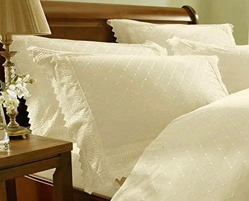 Balmoral Embroidered Luxury Percale Housewife Pillowcase Pair, Beige/White, W: 75 cm, D: 50 cm, H: 0.5 cm