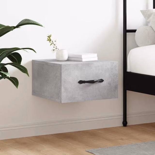 Berkfield Home Wall-mounted Bedside Cabinet in Concrete Grey, W/D/H: 35 x 35 x 20 cm