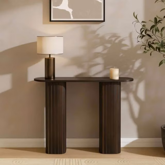 OHS Madison Ribbed Engineered Wood Console Table in Dark Brown