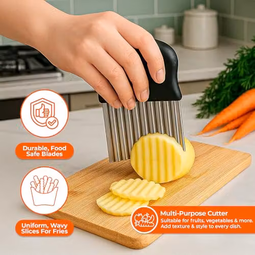 Innoteck Essentials Stainless Steel Crinkle Cutter in Silver and Black with Ergonomic Handle for Wavy Slicing of Vegetables and Fruit – 2