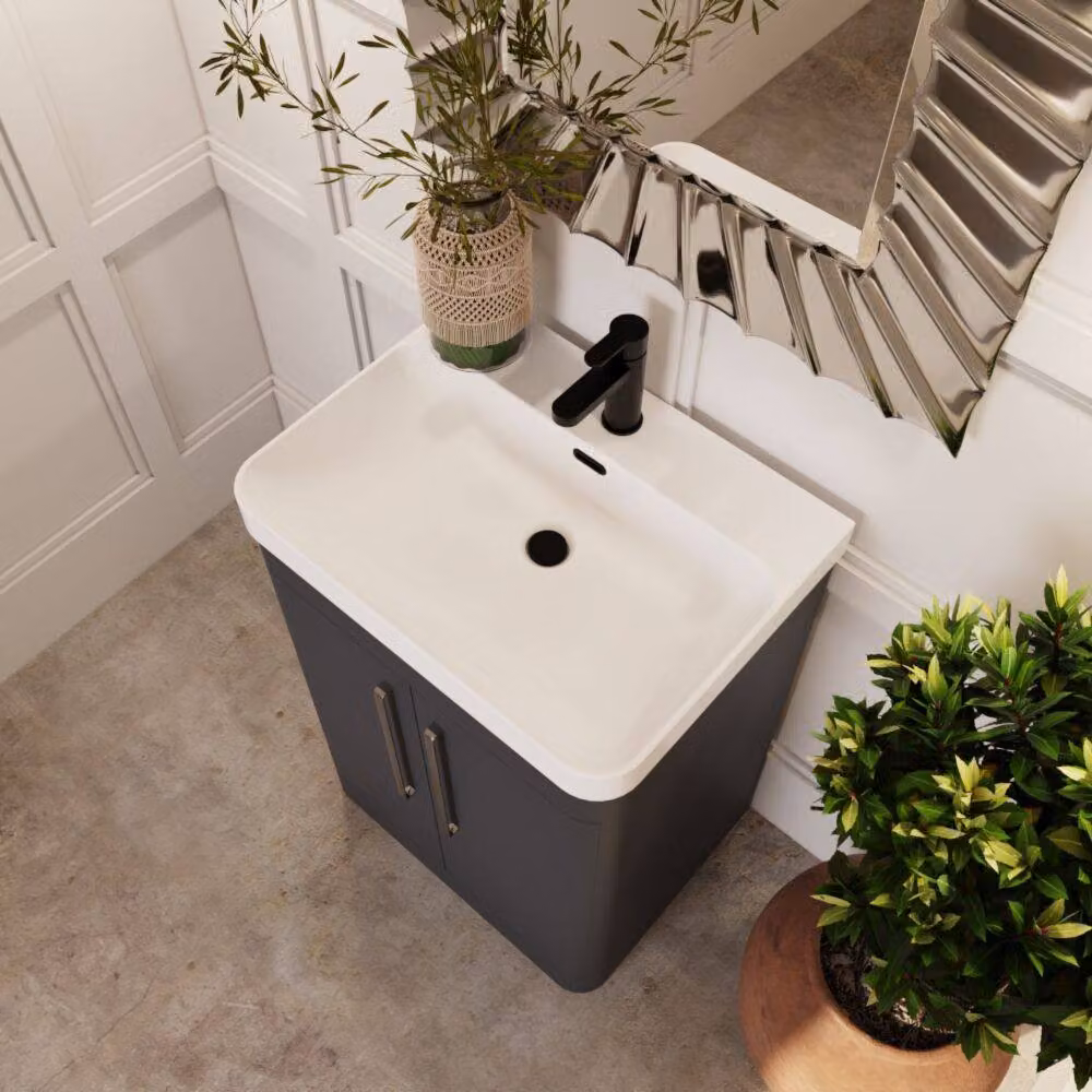 Balterley Wave 600mm Floor Standing 2 Door Bathroom Vanity Unit with Thin-Edge Ceramic Basin in Matt Dark Grey – 2