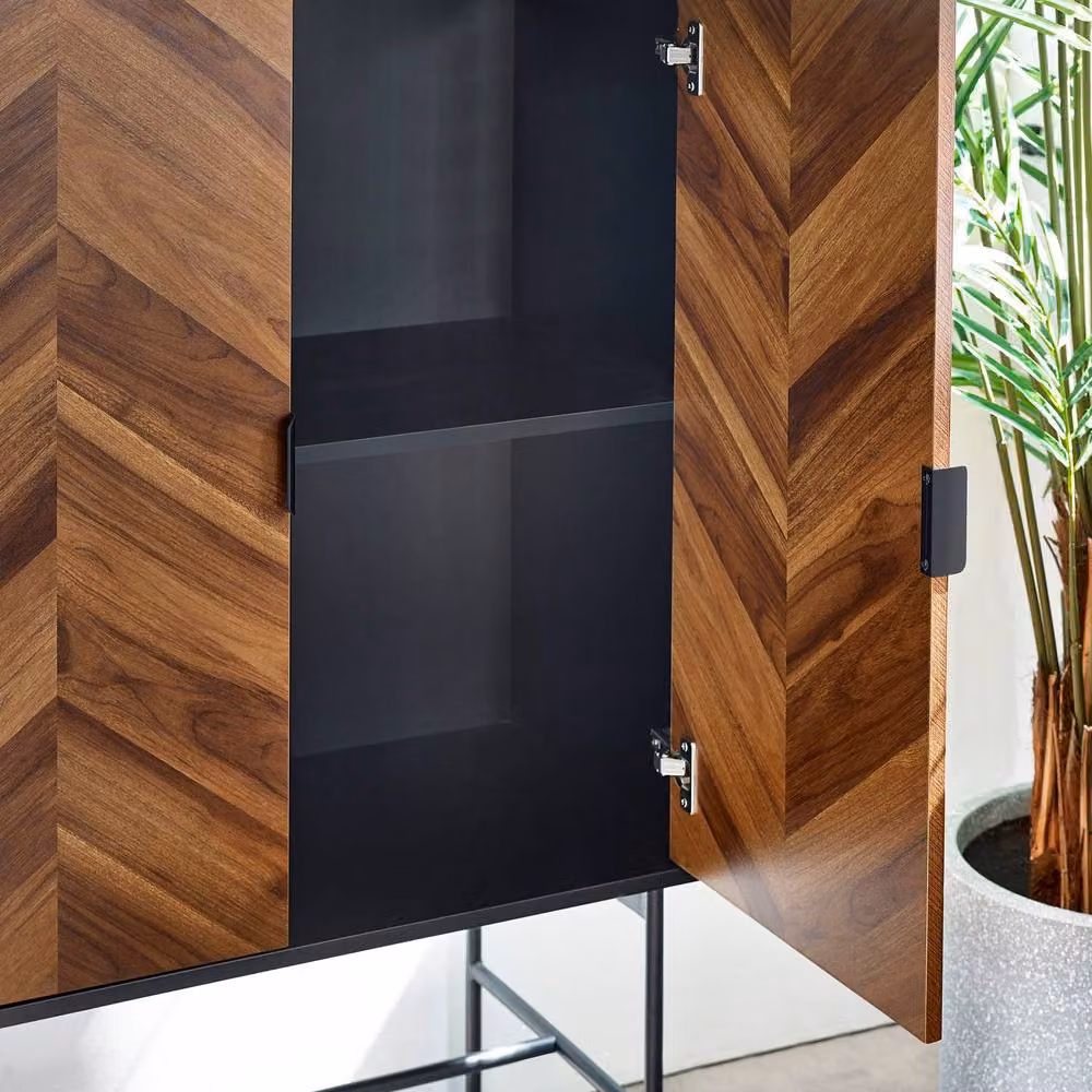 Cheshire Premium Aldwick 2 Door Mid Century Storage Cabinet in Black and Natural Brown Wood, W/D/H: 122.0 x 80.0 x 40.0 cm – 5