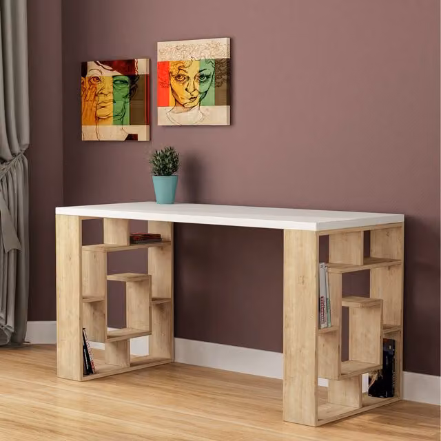 Decortie Modern Oak Computer Desk for Home Office
