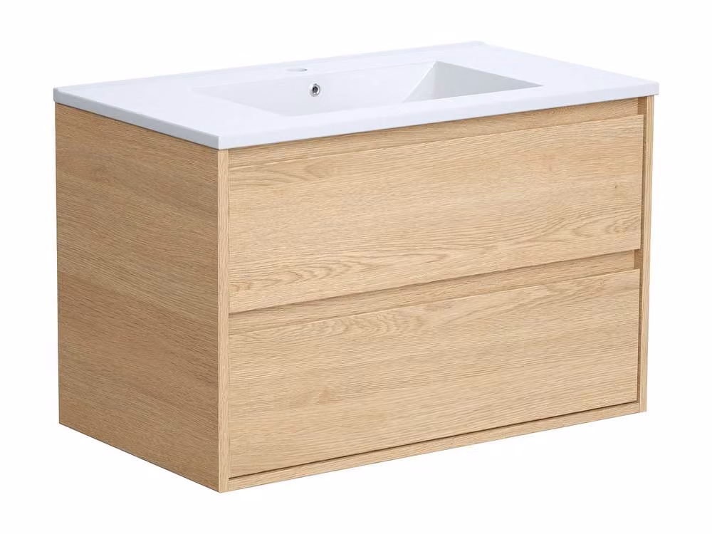 MILIPAM Scandinavian Style Suspended Bathroom Cabinet with Built-in Sink in Light Oak, W: 80 cm, D: 45 cm, H: 50 cm – 2