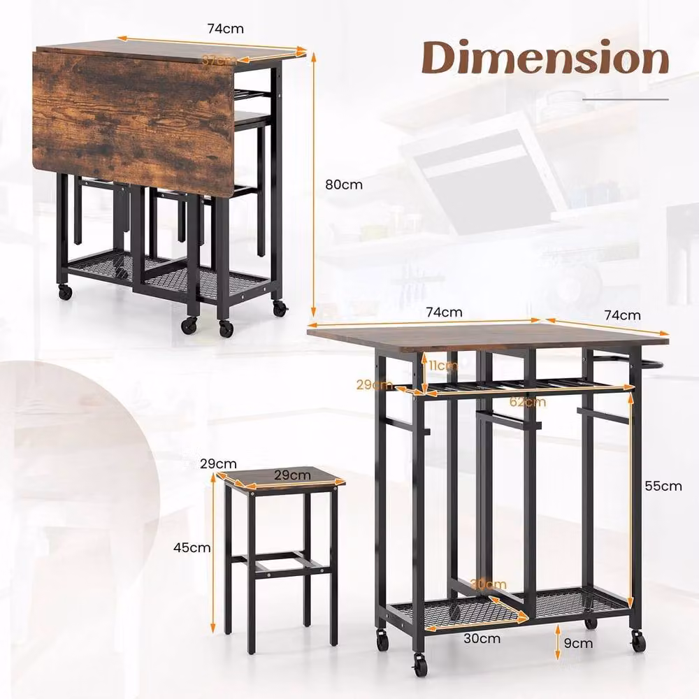 VOGREX 3-Piece Extendable Dining Table and Chairs Set in Walnut and Brown – 2