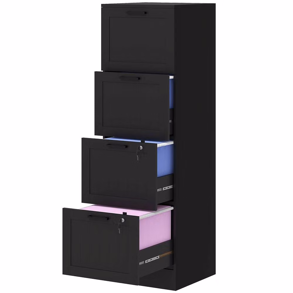 STILVORA 4 Drawer Filing Cabinet with Lock, Black – 3