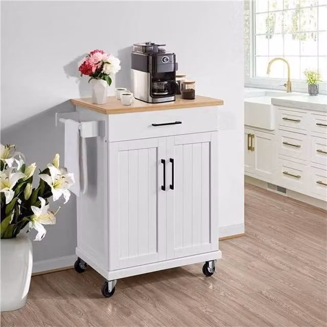 KORVIXA Kitchen Island Cart with Drawer in White, W/D/H: 45.5 x 45.5 x 91.5 cm – 1