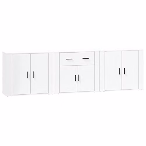 vidaXL Trio of White MDF Sideboards with Display Surface for Living Room or Dining Room, W/D/H: 210 x 33 x 80 cm