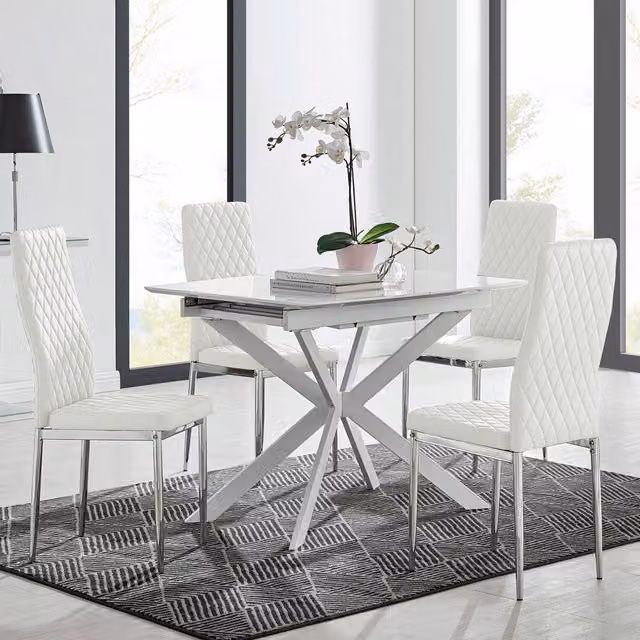 FurnitureboxUK LIRA 100 Extending Kitchen Dining Table and 4 Milan Chairs in White