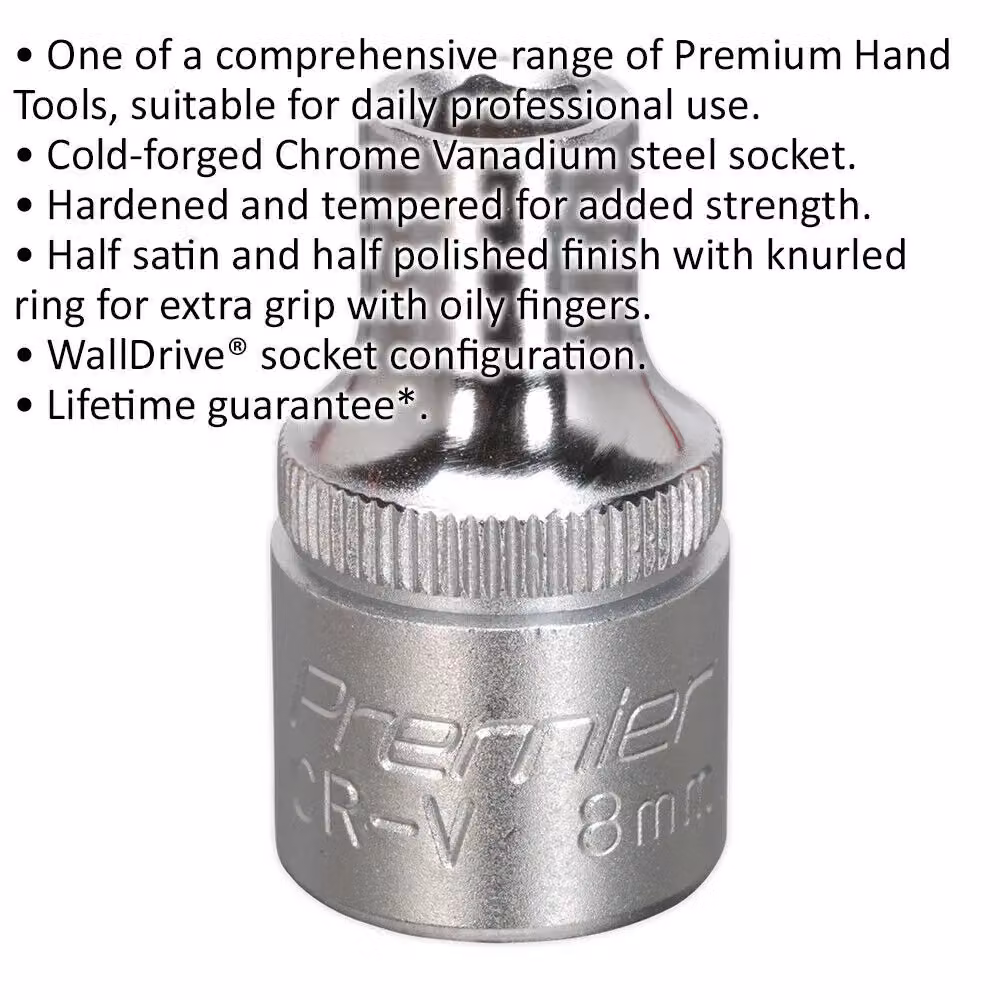 Loops 8mm Steel Drive Socket 1/2 inch Square Drive in Silver Chrome Vanadium – 2