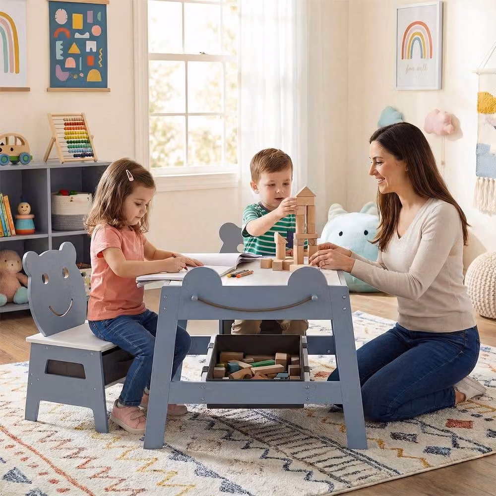 Costway Versatile Kids Wooden Activity Table and 2 Chairs Set in Grey – 3