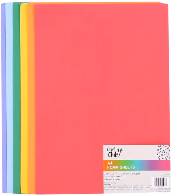 Crafty Club Pack of 6 Multicolour A4 Foam Sheets for Children