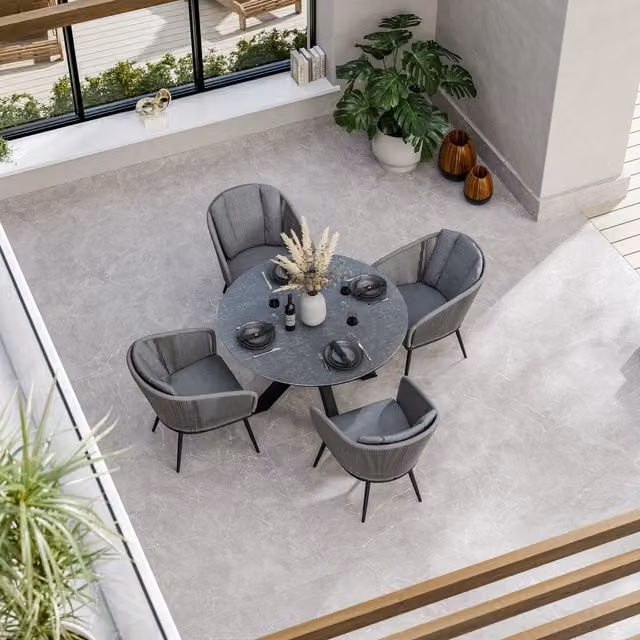 Royalcraft Aspen 4 Seater Modern Ceramic Glass Dining Set in Grey and Black, W/D/H: 120 x 60 x 120 cm