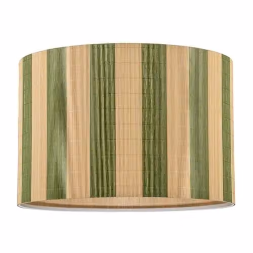 Happy Homewares Shabby Chic Bamboo Drum Lamp Shade in Natural Brown with Olive Green Stripes, W/H: 18 x 25 cm