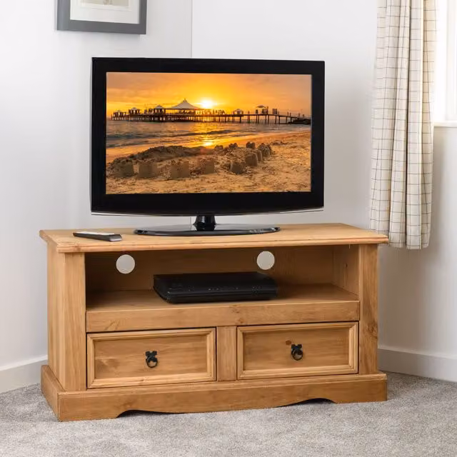 Seconique Corona Rustic Pine 2 Drawer Flat Screen TV Unit in Brown and Beige