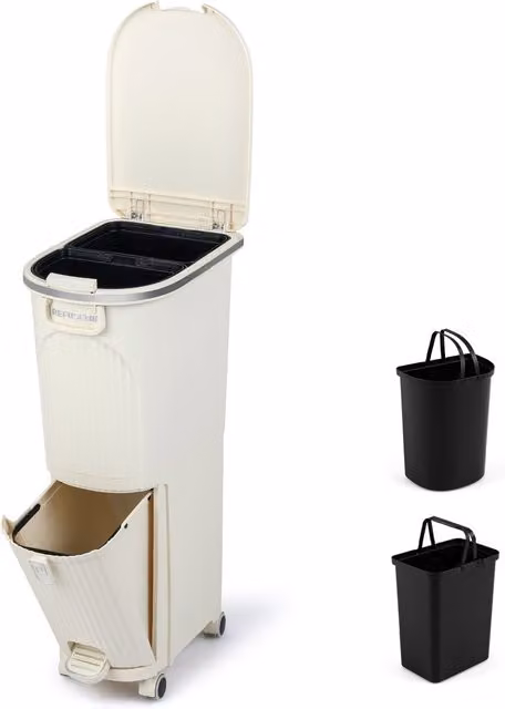 Costway Double-Layer Pedal Sorting Kitchen Trash Bin, White