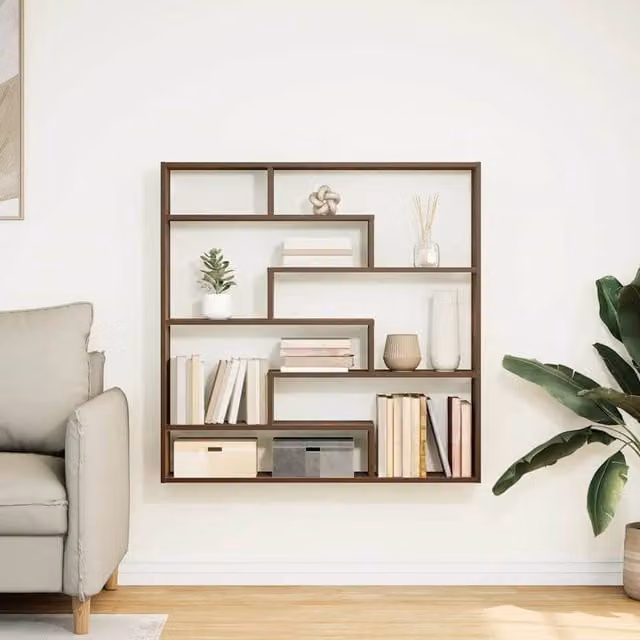 Berkfield Home Wall Mounted 7 Compartment Cube Shelf in Smoked Oak Brown