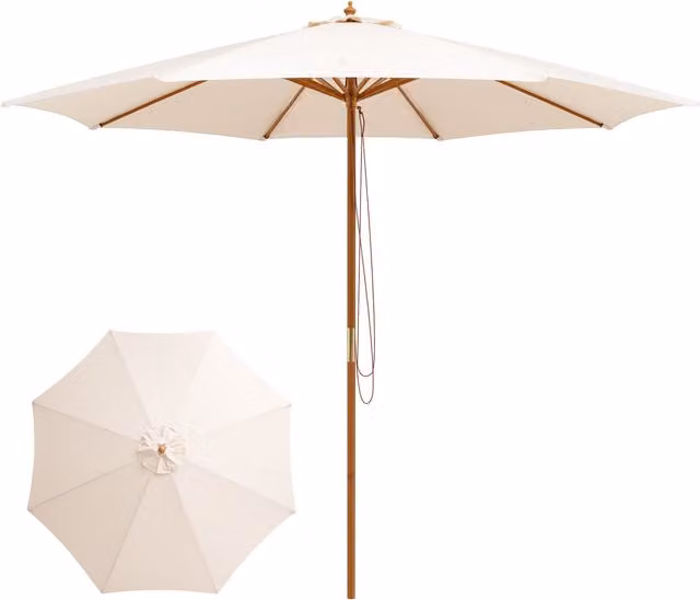 COSTWAY 8-Rib Outdoor Market Umbrella with Bamboo Frame in Beige and Yellow