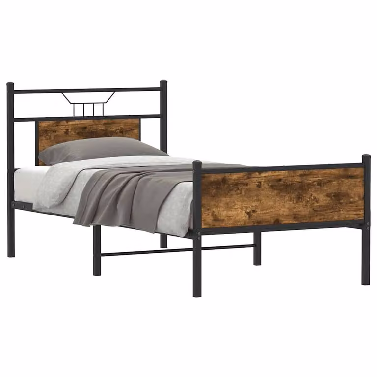 Berkfield Home Single Bed Frame in Smoked Oak Brown, Engineered Wood, W/D/H: 90 x 190 cm