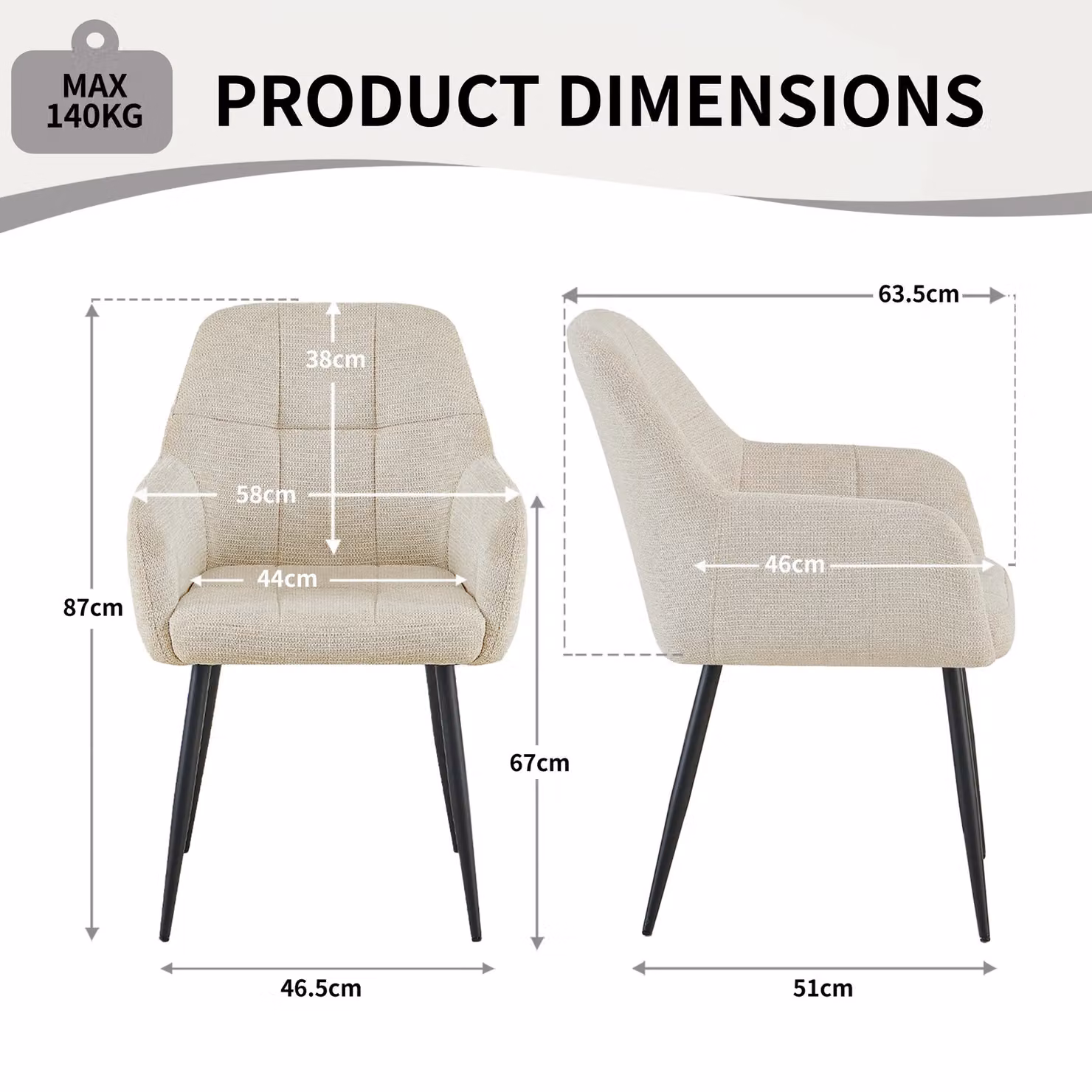 SONARA Modern Single Dining Chair in Beige Chenille Fabric – 2