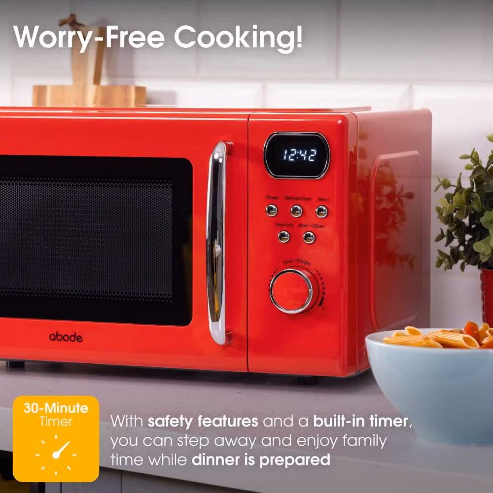 Abode AMD2004R Retro Digital Solo Microwave, 20L, 800W, Red – 5