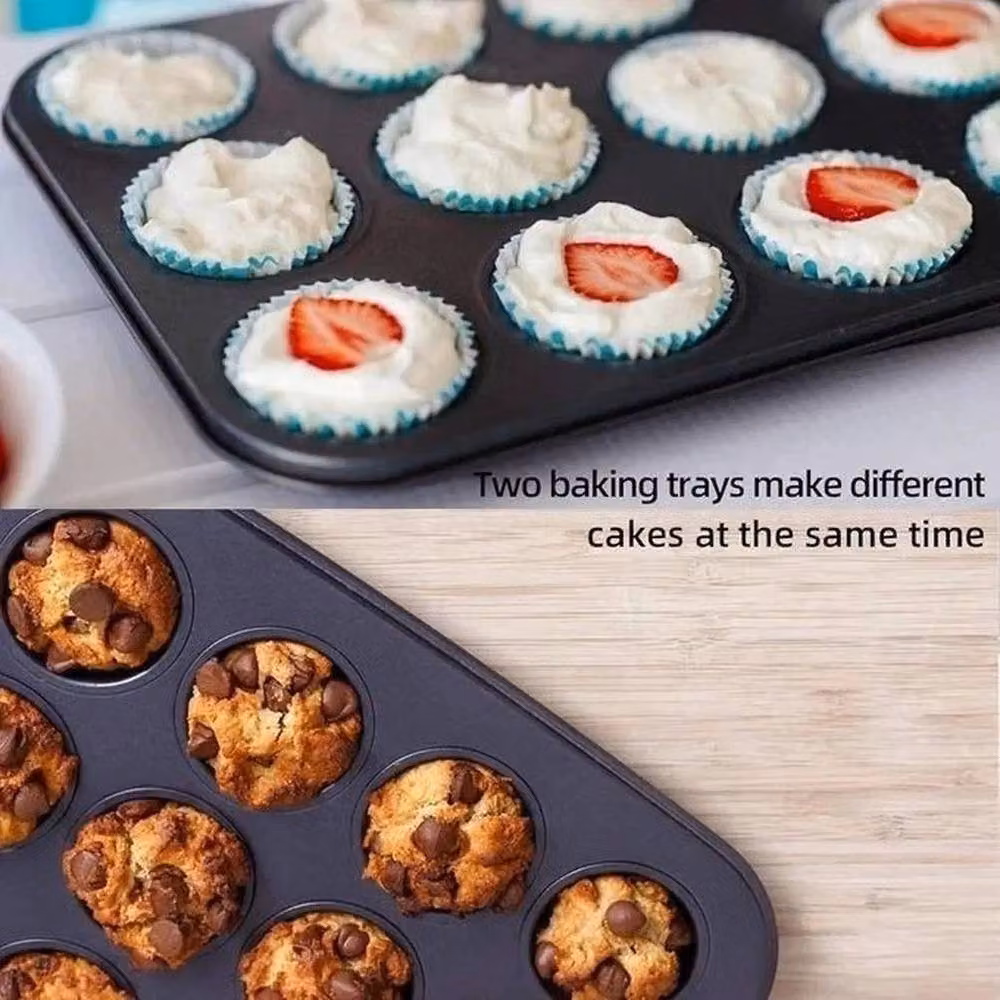 VOGREX 12 Cup Non-Stick Carbon Steel Muffin Tray, Grey – 5