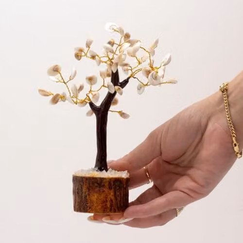 Serenityy Gomati Chakra Circle Stone Tree in White and Brown, W: 13 cm, D: 13 cm, H: 13 cm – 3