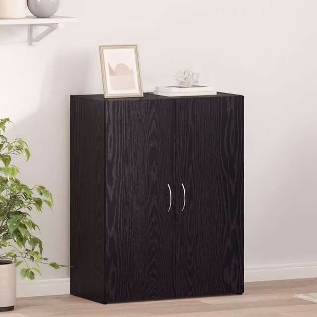 Berkfield Home Office Cabinet in Black Oak with Hinged Doors, W/D/H: 60 x 32 x 77.5 cm – 1